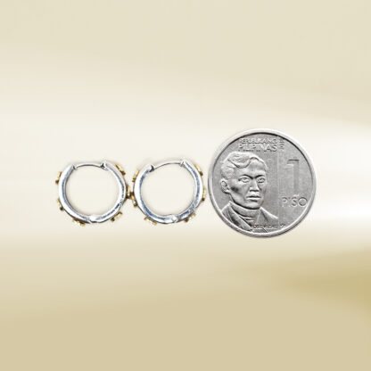 18K Two-Tone Brand Inspired Mini Hoop Earrings - Image 2