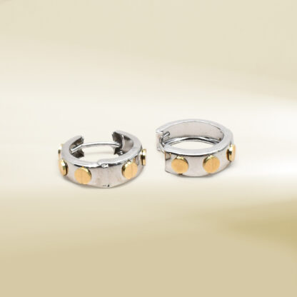 18K Two-Tone Brand Inspired Mini Hoop Earrings - Image 3