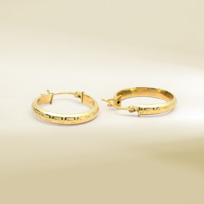 18K Yellow Gold Brand Inspired Hoop Earrings - Image 3