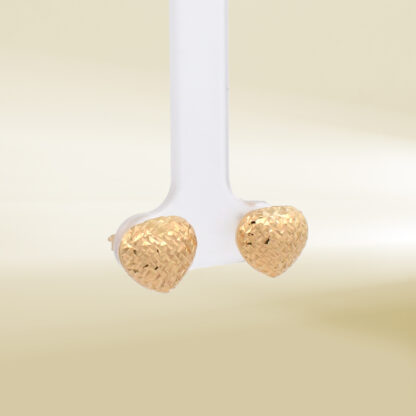 18K Yellow Gold Puffy Heart Earrings - Image 4