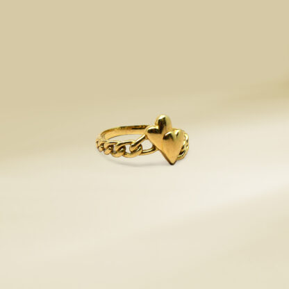 18K Yellow Gold Heart Design Ladies' Ring - Image 2