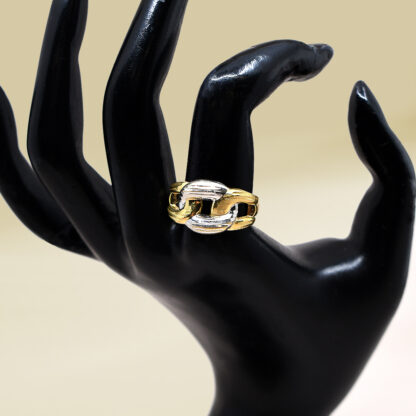 18K Two-Tone Curb Design Band Ladies' Ring - Image 4