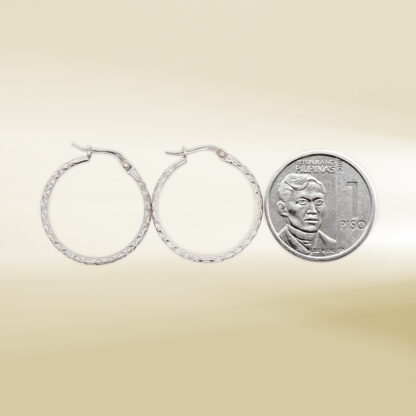 14K White Gold Textured Hoop Earrings - Image 2