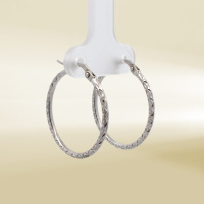 14K White Gold Textured Hoop Earrings - Image 4