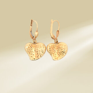18K Yellow Gold Heart Design Dangling Earrings