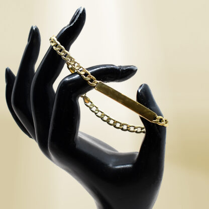 18K Yellow Gold Curb Chain ID Bracelet - Image 4
