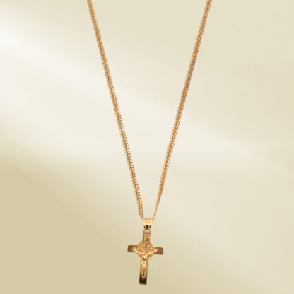 18K Yellow Gold Curb Chain Necklace with Cross Pendant