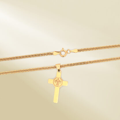 18K Yellow Gold Curb Chain Necklace with Cross Pendant - Image 3