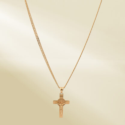 18K Yellow Gold Curb Chain Necklace with Cross Pendant - Image 4