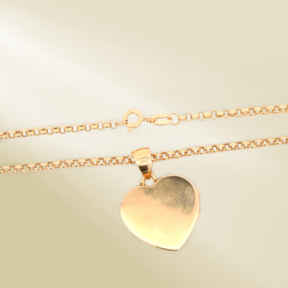 18K Yellow Gold Rolo Chain Necklace with Heart Locket Pendant - Image 3