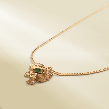 18K Yellow Gold Curb Chain Necklace with Panther Pendant - Image 2