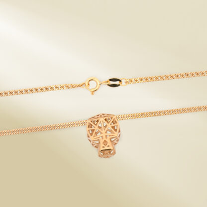 18K Yellow Gold Curb Chain Necklace with Panther Pendant - Image 3