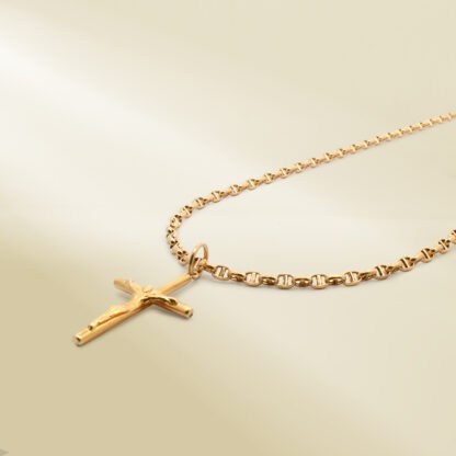 18K Yellow Gold Mariner Chain Necklace with Cross Pendant - Image 2