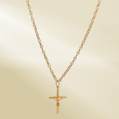 18K Yellow Gold Mariner Chain Necklace with Cross Pendant - Image 4