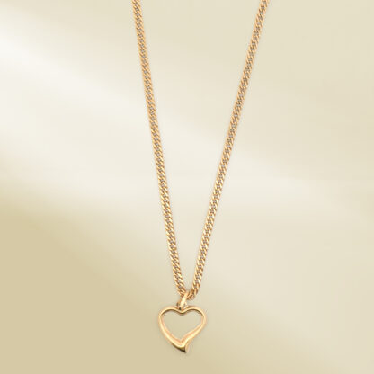18K Yellow Gold Curb Chain Necklace with Heart Pendant