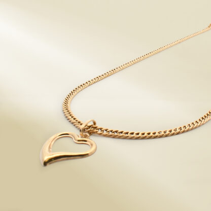 18K Yellow Gold Curb Chain Necklace with Heart Pendant - Image 2