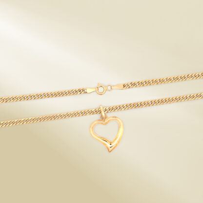 18K Yellow Gold Curb Chain Necklace with Heart Pendant - Image 3
