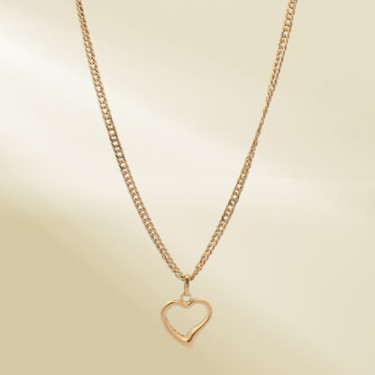 18K Yellow Gold Curb Chain Necklace with Heart Pendant - Image 4