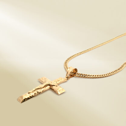 18K Yellow Gold Curb Chain Necklace with Cross Pendant - Image 2