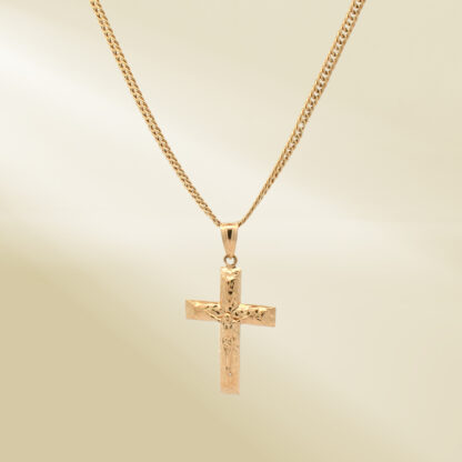 18K Yellow Gold Curb Chain Necklace with Cross Pendant - Image 4