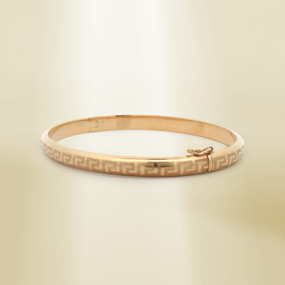 18K Yellow Gold Clip Type Greek Pattern Bangle - Image 2