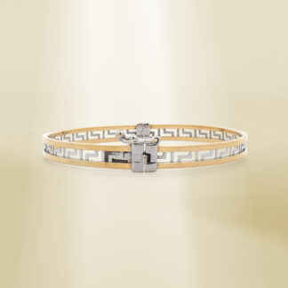 18K Two-Tone Clip Type Greek Pattern Bangle