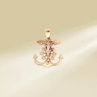 14K Two-Tone Christ and Anchor Pendant