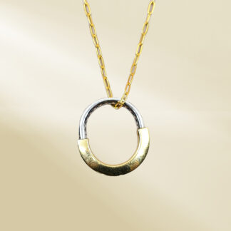 18K Yellow Gold Paperclip Chain Necklace with Two-Tone Pendant