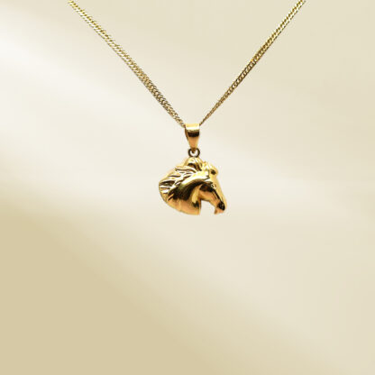 18K Yellow Gold Curb Chain Necklace with Horse Pendant - Image 2