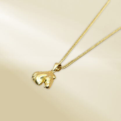 18K Yellow Gold Curb Chain Necklace with Horse Pendant - Image 4