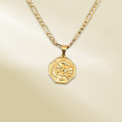 18K Yellow Gold Figaro Chain Necklace with Dragon Pendant - Image 2