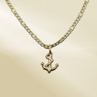18K Yellow Gold Figaro Chain Necklace with Anchor Pendant