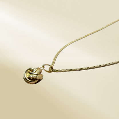 18K Yellow Gold Curb Chain Necklace with Knot Pendant - Image 2