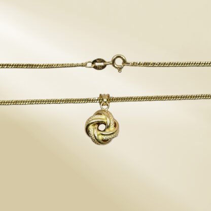 18K Yellow Gold Curb Chain Necklace with Knot Pendant - Image 3