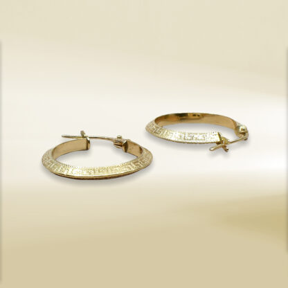 18K Yellow Gold Greek Inspired Patterned Hoop Earrings - Image 3