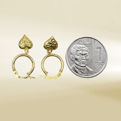 18K Yellow Gold Hoop with Heart Dangle Earrings - Image 2