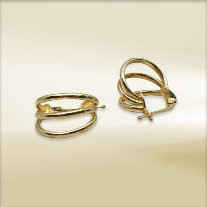 18K Yellow Gold Triple Oval Hoop Earrings - Image 3