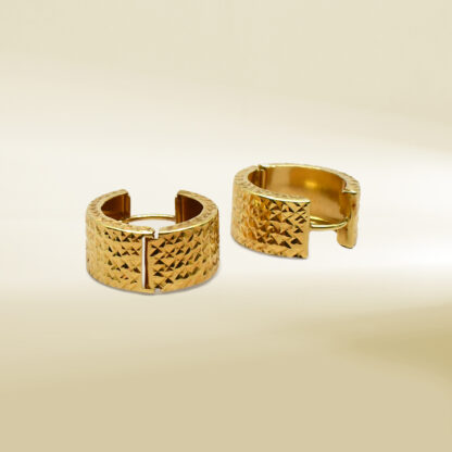 18K Yellow Gold Thick Hoop Earrings - Image 3