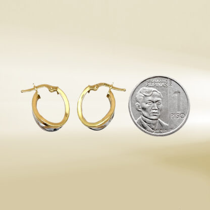 18K Two-Tone Double Oval Hoop Earrings - Image 2