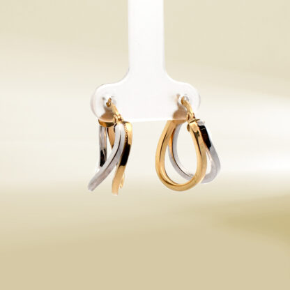 18K Two-Tone Double Oval Hoop Earrings - Image 4