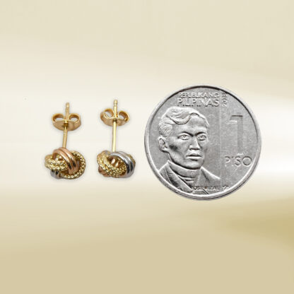 18K Tri-Color Knot Design Earrings - Image 2