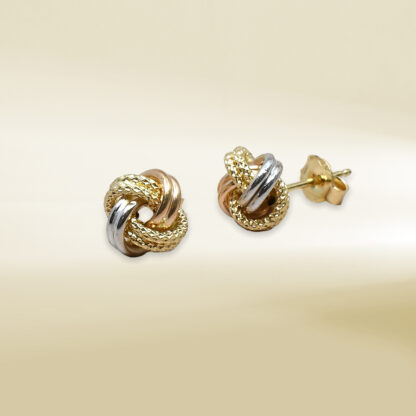 18K Tri-Color Knot Design Earrings - Image 3