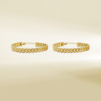 18K Yellow Gold Curb Design Hoop Earrings