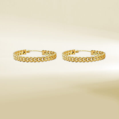 18K Yellow Gold Curb Design Hoop Earrings