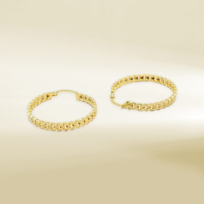 18K Yellow Gold Curb Design Hoop Earrings - Image 3