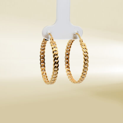 18K Yellow Gold Curb Design Hoop Earrings - Image 4