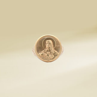 18K Yellow Gold Gents' Ring Signet Religious Figure