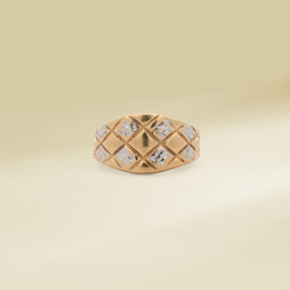 18K Two-Tone Ladies' Ring Diamond Pattern