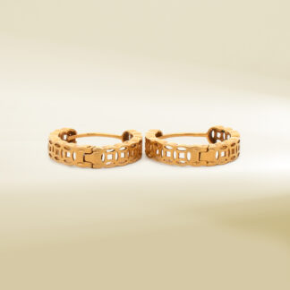 18K Yellow Gold Mini Hoop Money Design Earrings