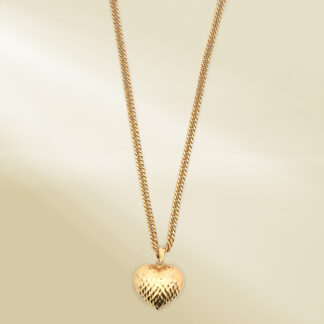18K Yellow Gold Curb Chain Necklace with Heart Pendant